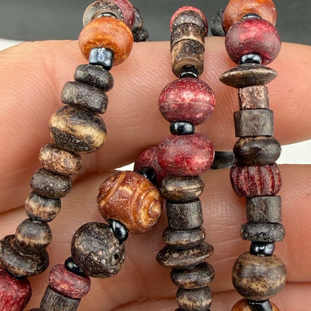Vintage Estate Beaded Necklace Multicolor Boho Resin Stone Tassel 36in